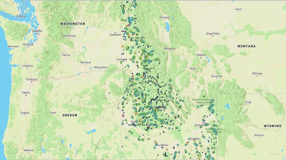 Map of available campgrounds in Idaho, helping campers with reservations.